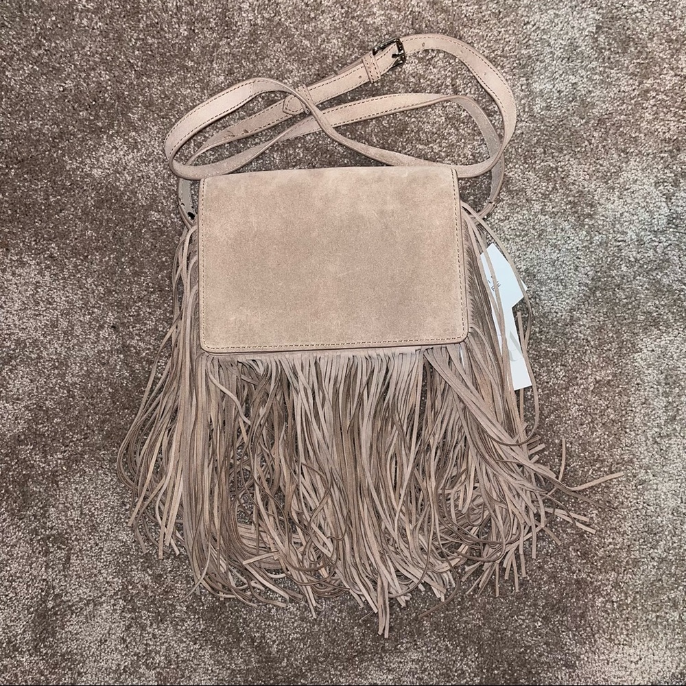 Zara tan suede fringe crossbody bag